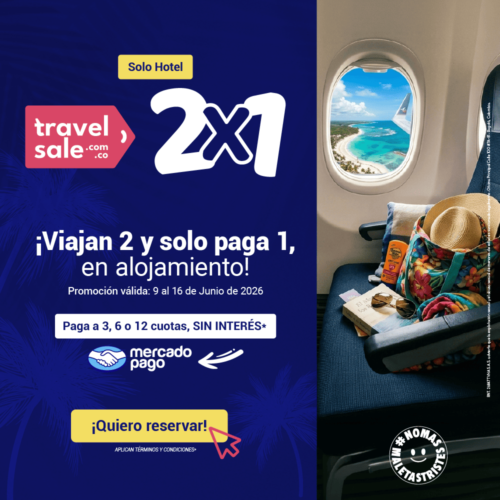 HotSaleCol's tweet photo. 🌴 En On Vacation, ¡viajan 2 y solo paga 1 en alojamiento!

Aprovecha el Travel Sale y reserva hoy. Además, paga a 3, 6 o 12 cuotas sin interés. 🔥 https://t.co/Ma3GM3OU7c https://t.co/DhT86fG1YP