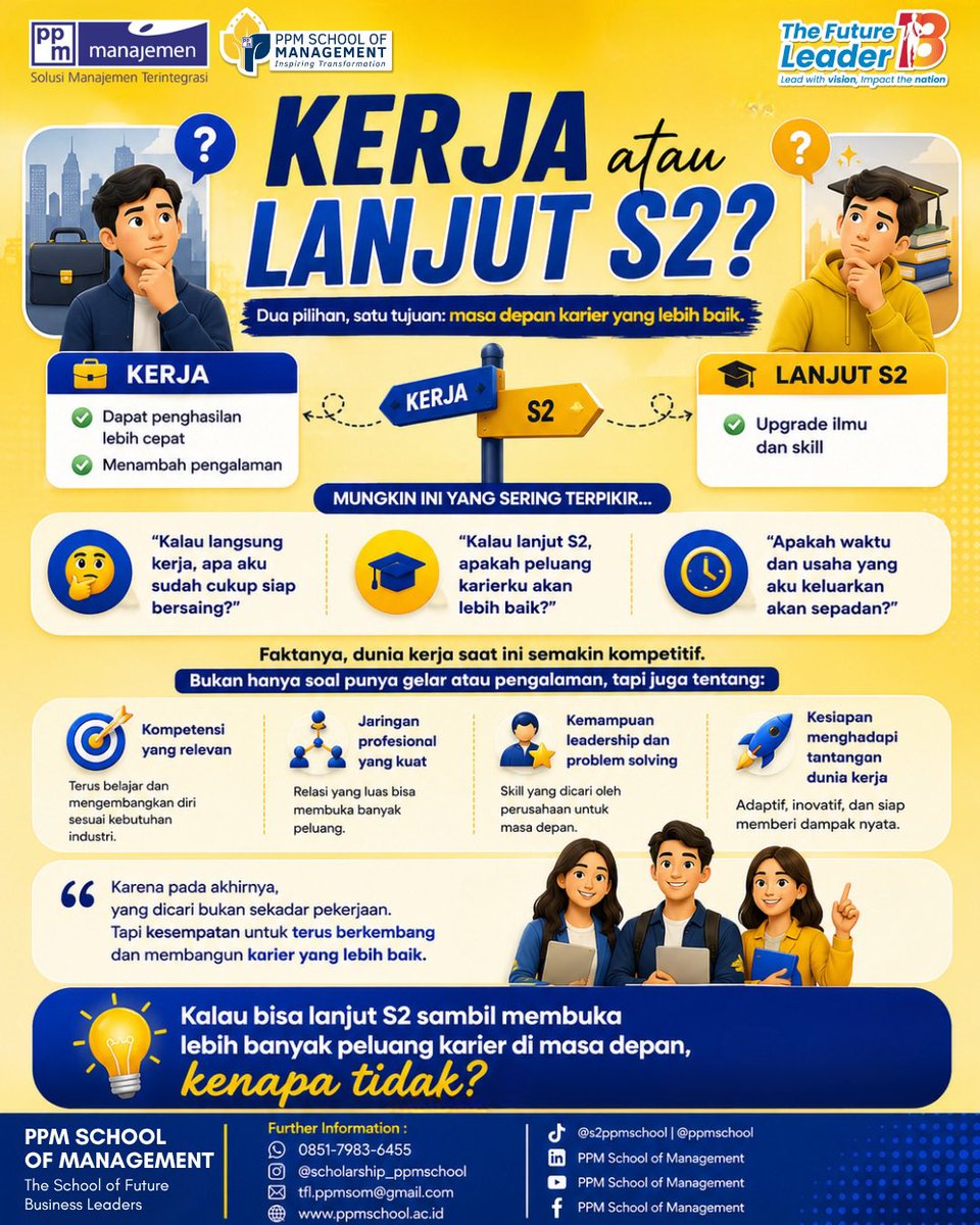 UNDIP_FESS's tweet photo. Mau kerja atau lanjut S2? Tapi kalau bisa S2 sambil buka peluang karier lebih luas, kenapa tidak?
Beasiswa The Future Leader 18 menjamin kamu kerja setelah lulus.
Cek beasiswanya di sini 👇
https://t.co/Dhy1fadKjL

#beasiswaS2 #ppmschool #thefutureleader #infobeasiswa https://t.co/CKDTFidteb