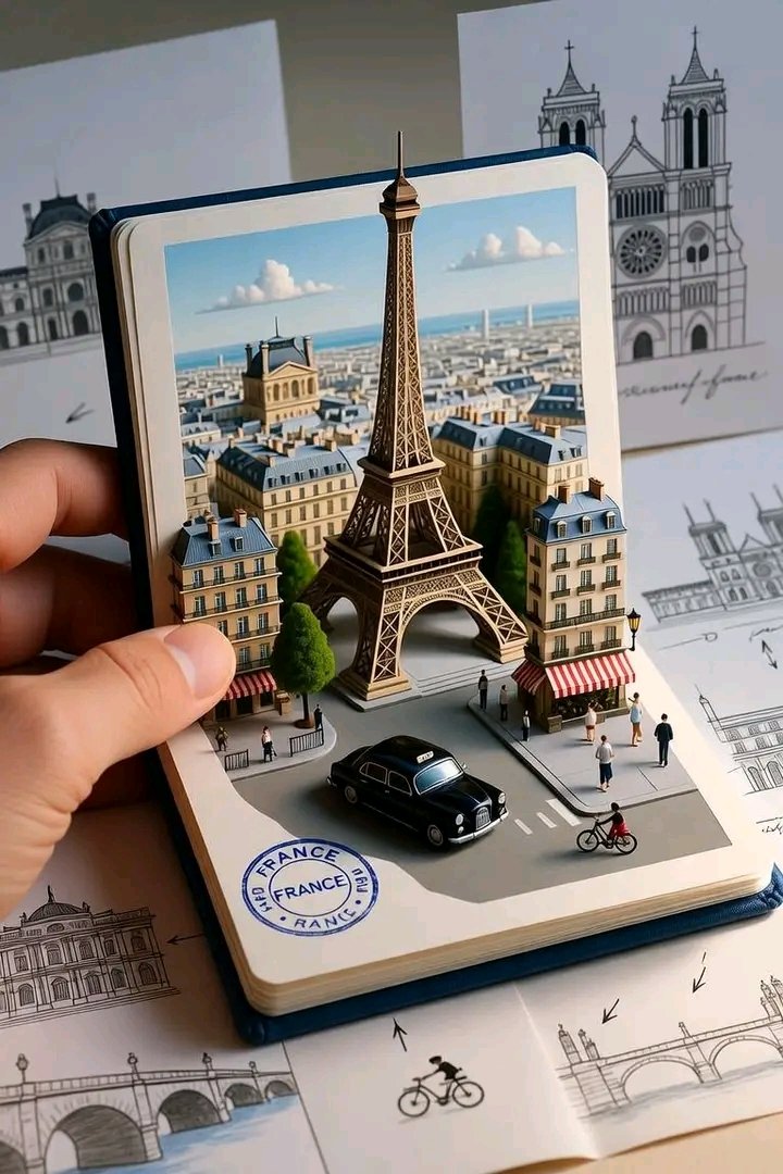 luciaverseai's tweet photo. Every page opens a new destination 📍🗺️💫

Prompt:
               Create a highly detailed, surreal digital artwork that combines travel photography, 3D pop-up illustration, and editorial graphic design to represent **[CITY NAME], [COUNTRY NAME]** as a stylized tourism concept. The scene begins with a realistic human left hand holding open an official travel notebook or passport, angled naturally toward the viewer. Resting beneath the open page is a dark, premium passport embossed with gold detailing and the word “PASSPORT,” giving the composition a grounded travel-document realism. From the open page emerges a highly detailed 3D miniature diorama of a city street, as if the city is physically unfolding from within the document and extending into real space.

The diorama features a compact but richly detailed main street inspired by **[CITY NAME]**, with culturally accurate architecture and environmental design. The street is lined with two rows of signature buildings reflecting the local architectural identity—these may include colonial-era facades, traditional structures, or modern hybrid designs depending on the city. The buildings are highly detailed with windows, balconies, signage, and realistic textures. Small human figures populate the street, walking, gathering near storefronts, or interacting with street vendors, giving the scene a lively, cinematic sense of scale. Local transportation appropriate to the city—such as tuk-tuks, taxis, trams, scooters, or buses—moves through the street, adding realism and cultural specificity. At the end of the street stands a prominent landmark of **[CITY NAME]**, such as a tower, monument, temple, gate, bridge, or historical structure, designed as the visual focal point of the diorama. Subtle environmental elements like palm trees, street lamps, flags, or regional greenery are integrated naturally into the scene, casting soft, realistic shadows onto the paper surface.

Behind the pop-up diorama, the scene transitions seamlessly into an arched cutout window that reveals a distant, modern skyline of **[CITY NAME]**, featuring dense urban high-rises and mid-rise buildings under a cinematic sky. This background skyline adds depth and contrast, blending the miniature world with a larger real-world urban identity. The sky is softly atmospheric, with gentle clouds and natural lighting that enhances the sense of depth and scale.

The open notebook page itself resembles an official travel document with realistic paper texture, folds, and printed details. A circular immigration-style stamp is visible on the page, reading **[COUNTRY NAME]**, adding authenticity to the travel theme. Subtle map fragments, coordinates, faint stamps, and travel markings are embedded into the paper design to enhance realism.

The entire composition sits against a clean cream-colored editorial poster background designed like a premium travel brochure. At the top, bold serif typography displays **[CITY NAME]**, with **[COUNTRY NAME]** written beneath it in a smaller refined font. Surrounding the edges of the poster are fine-line architectural sketches of famous landmarks from the city, drawn in a hand-illustrated style. These sketches include lightly annotated labels and arrows pointing to key cultural sites, giving the impression of a curated travel study board.

The lighting is cinematic and directional, coming from the upper right, casting soft but defined shadows that emphasize the 3D pop-up effect of the diorama and the realism of the paper surface. The color palette is carefully balanced, featuring warm cream and beige tones for the background, contrasted with vibrant but natural colors in the city scene and deep, rich tones in the passport. The overall style is a hyper-detailed blend of surreal paper craft, miniature diorama realism, and high-end travel editorial design, creating a visually immersive and conceptually rich tourism artwork of **[CITY NAME], [COUNTRY NAME]**.