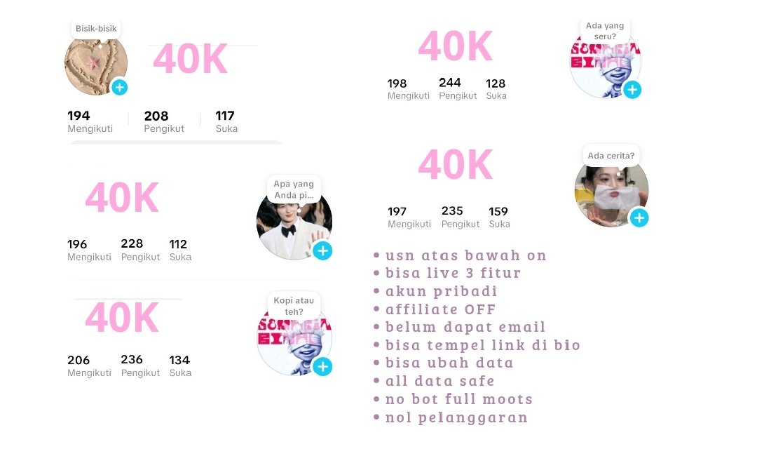 lembrodele's tweet photo. jual akun tiktok acc wts wtb want to sell yang berminat live on 3 fitur bisa ganti all data
#zonauang #bealanja 13 https://t.co/Tt3HEn1N3P