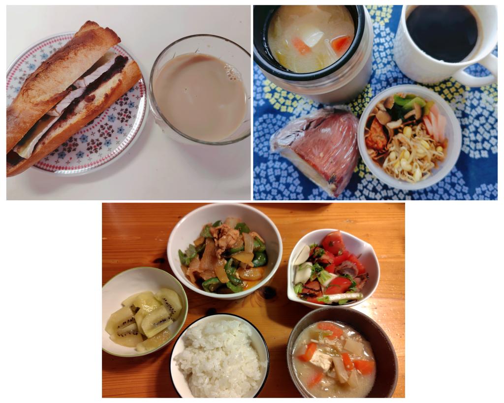ichihpgohan's tweet photo. 2026-06-11㈭
#食事記録
朝／粒あんブリーチーズフランス、カフェラテ
昼／お弁当（🍠）
夕／🍚、豚汁、新玉ネギとピーマンのピリ辛炒め、トマトとカブと砂肝のマリネサラダ、🥝

あんブリサンドは具を挟んでからリベイク
バリバリとフワフワ、溶けたチーズと粒あんの甘じょっぱさが最高だった😊👍 https://t.co/G66gbaviay