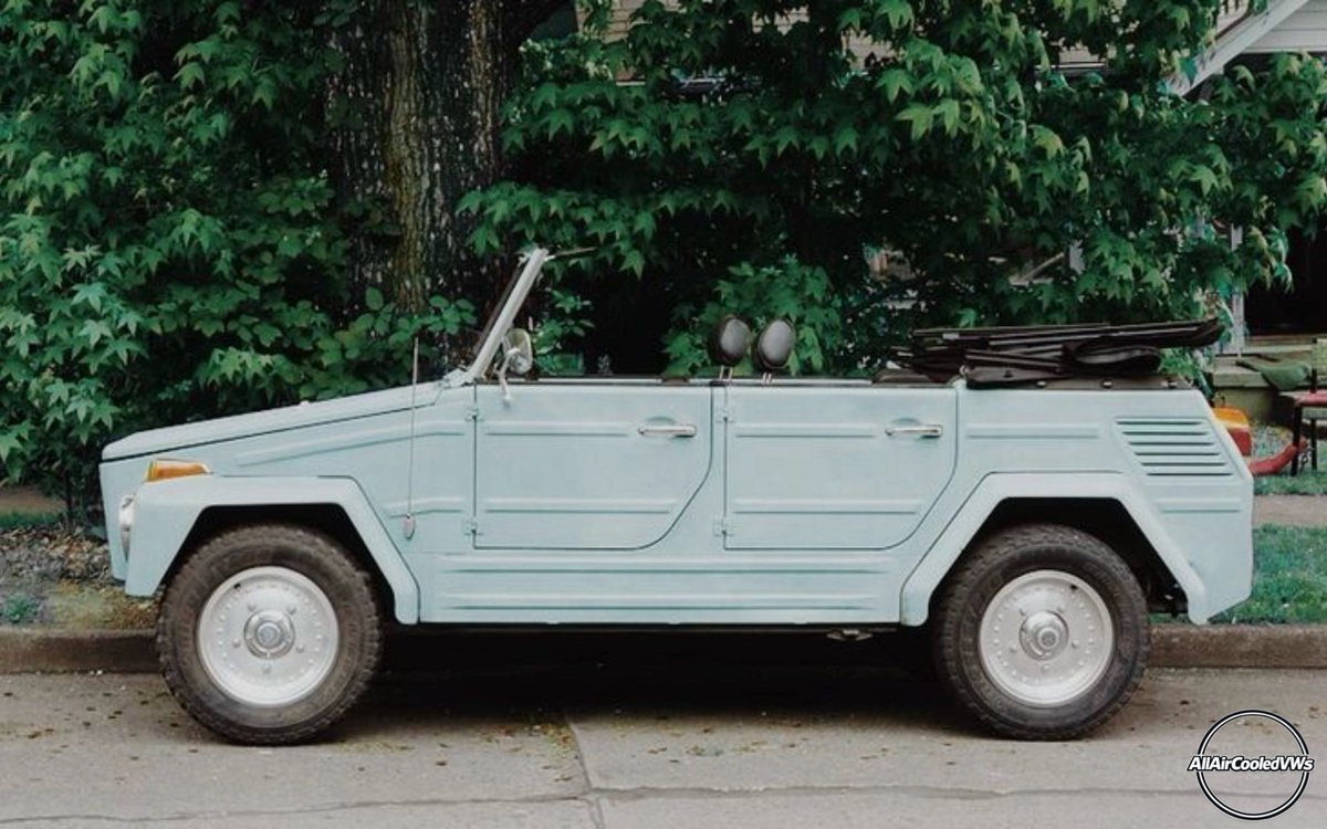 allaircooledvws's tweet photo. A clean VW Thing parked with the top down, showing off its simple lines and rugged design. One of the most distinctive air‑cooled Volkswagens ever built, and still a standout wherever it’s parked. #VWThing https://t.co/X2PwTIoLeI