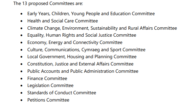 DeansOfCardiff's tweet photo. Behold - the Senedd's proposed committees https://t.co/GeBlDjmLnw