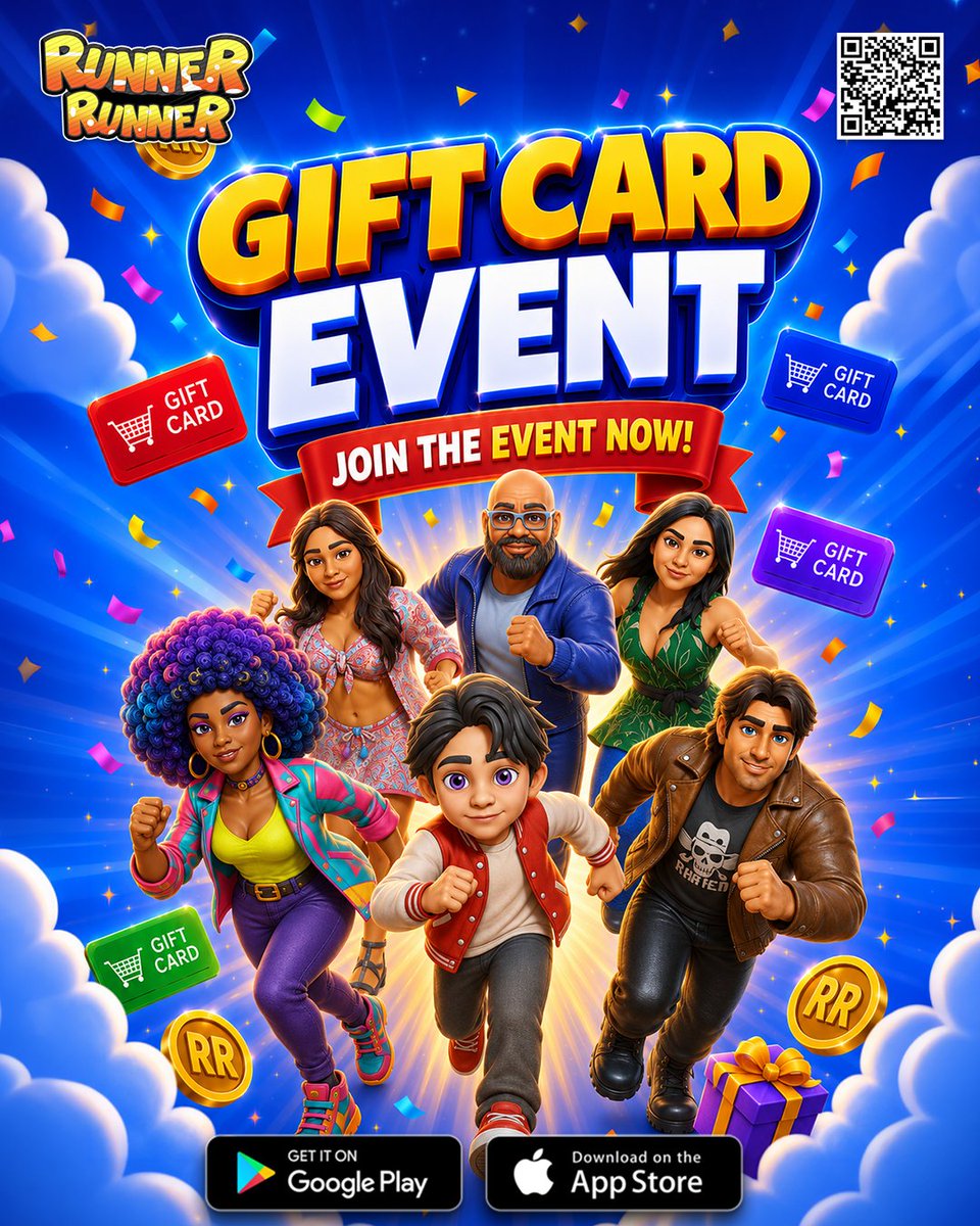 PlayRunnerRun's tweet photo. 🚨 The Gift Card Event is LIVE in Runner Runner!
Join your favorite characters, dash to victory & claim rewards!
📲 Download now
🌐 Explore: https://t.co/N2owr6DGv7
#RunnerRunner #GiftCardEvent #MobileGames #GameEvent #PlayNow #RunnerRunnerUniverse #EndlessRunner #RunningGame https://t.co/75vbxZ2hio