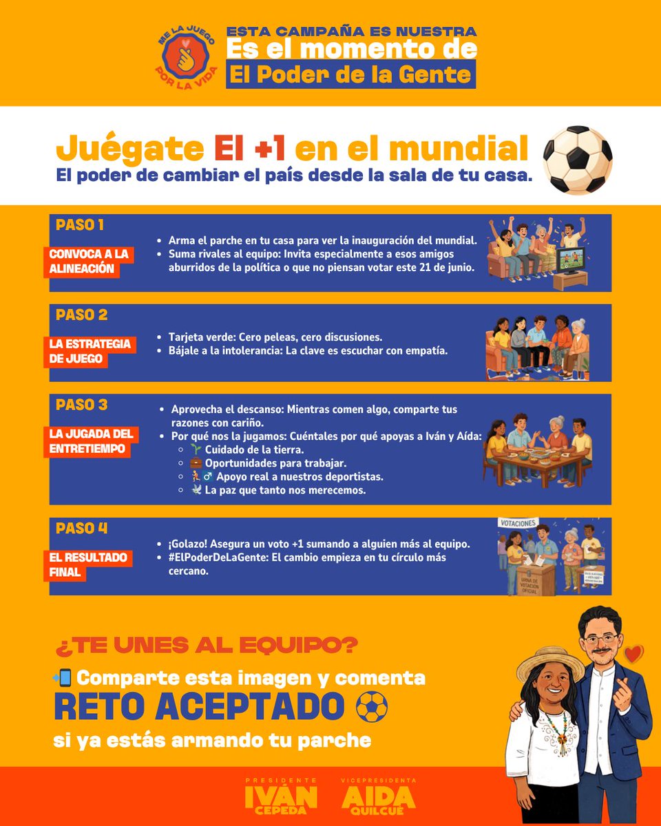 juegoporlavida's tweet photo. ¿El plan para el partido inaugural? Verlo con esos amigos que no quieren votar este 21 de junio. ⚽
La estrategia: cero peleas y mucho diálogo. 
En el entretiempo les contaré por qué #MeLaJuegoPorLaVida con Iván y Aída: por la tierra, el camello, el deporte y la paz. 🕊️ https://t.co/dRoP8HmCU8
