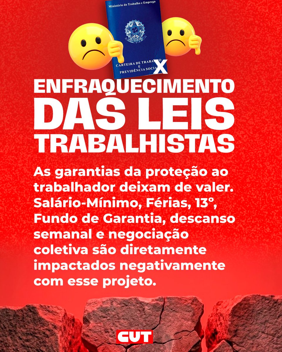 CUT_Brasil's tweet photo. ATENÇÃO, TRABALHADOR! CONHEÇA A PEC DA ESCRAVIDÃO! 

 Enquanto lutamos pelo fim da escala 6x1 e redução da jornada na Câmara, 41 senadores tentam aprovar a PEC 12/26, um verdadeiro ataque aos nossos direitos! Essa proposta quer: https://t.co/zGKmXMKLab