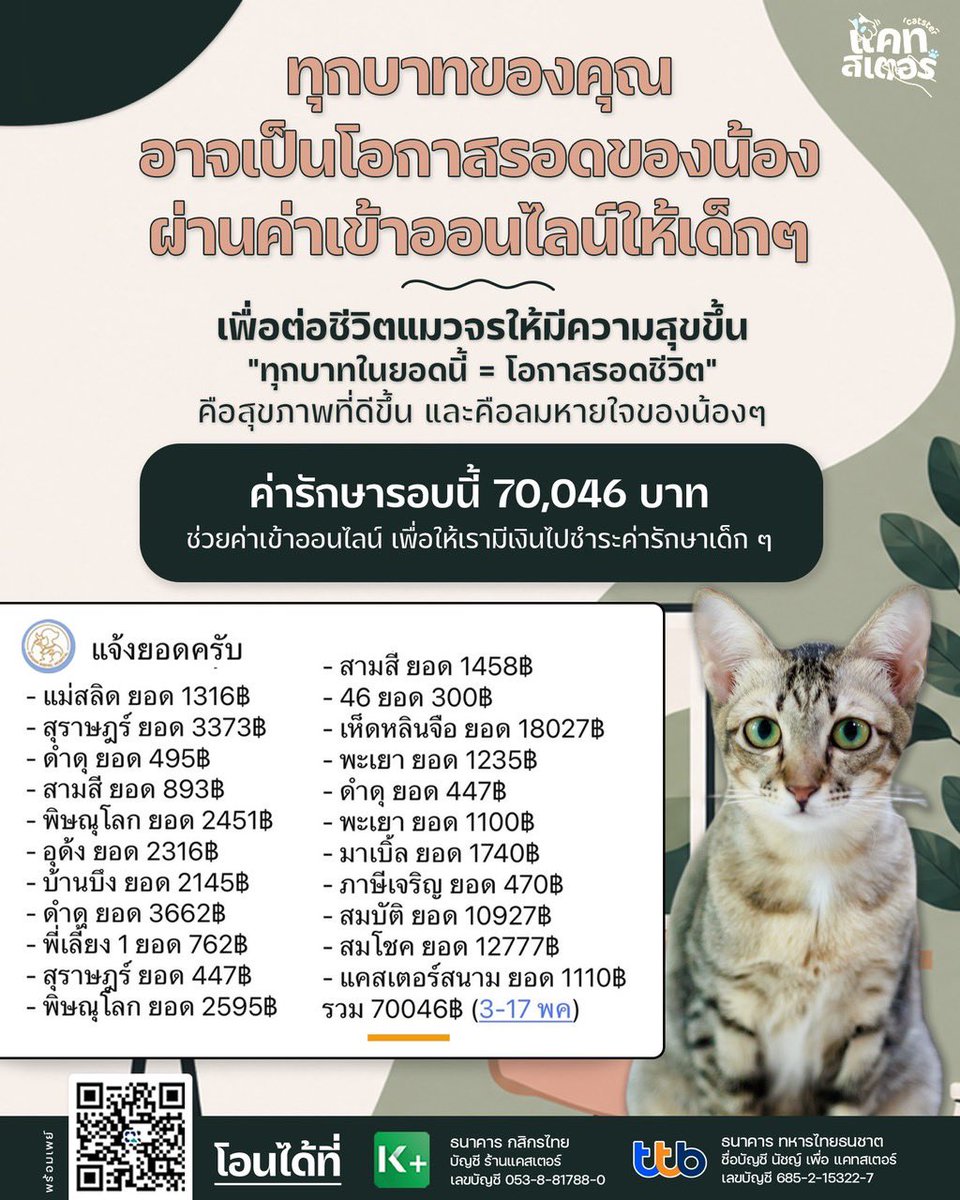 CatsterClub's tweet photo. มารบกวนบ่อยหน่อยนะคะ  เนื่องจากกล่องสุ่มขายได้ไม่ถึง 10 กล่องเลย และคิดว่าสินค้าแทบทุกชิ้นทุกคนคงมีในครอบครองแล้ว คนเลยอุดหนุนน้อย

แต่เราอยากมีลูกค้าออนไลน์ที่เมตตาแมวจรสัก 700 คนในช่วงนี้ เนื่องจากเรายังค้างค่ารักษายอดข้างบนอยู่เลยค่ะ 

ค่าเข้าออนไลน์คนละ 100 บาท
สามารถแลกเป็นค่ารักษายอดล่าสุดของเด็ก ๆ ได้เลยค่ะ 

กราบเมตตาพี่ ๆ พี่อยากช่วยเหลือแมวจรไปกับเราอีกครั้งนะคะ 

สาธุค่า
