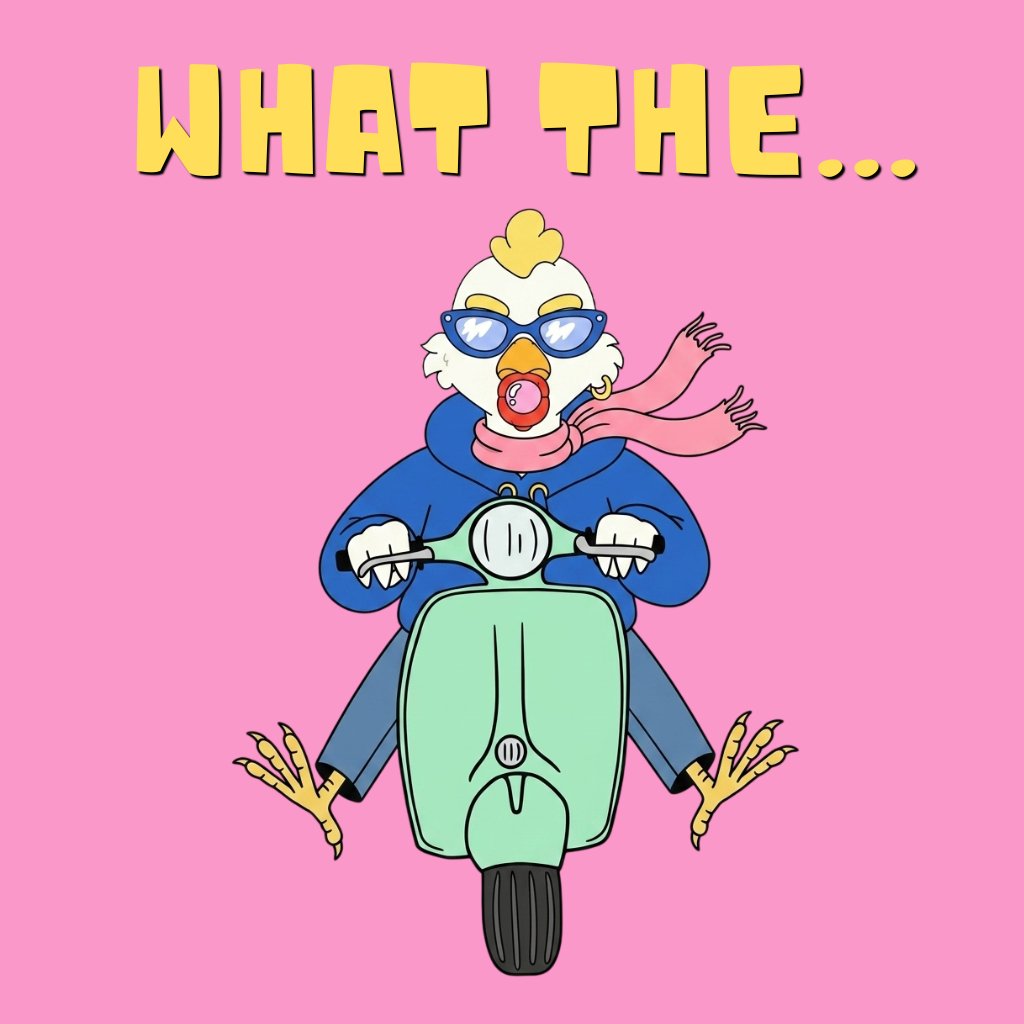 __WHATTHECLUCK's tweet photo. Meet "Clucky", He's too cool for a farm so he escaped it 🛵💨

Now the world is his runway.

Everyone say WHAT THE CLUCK... 🐔 https://t.co/gRrc8FpDrY