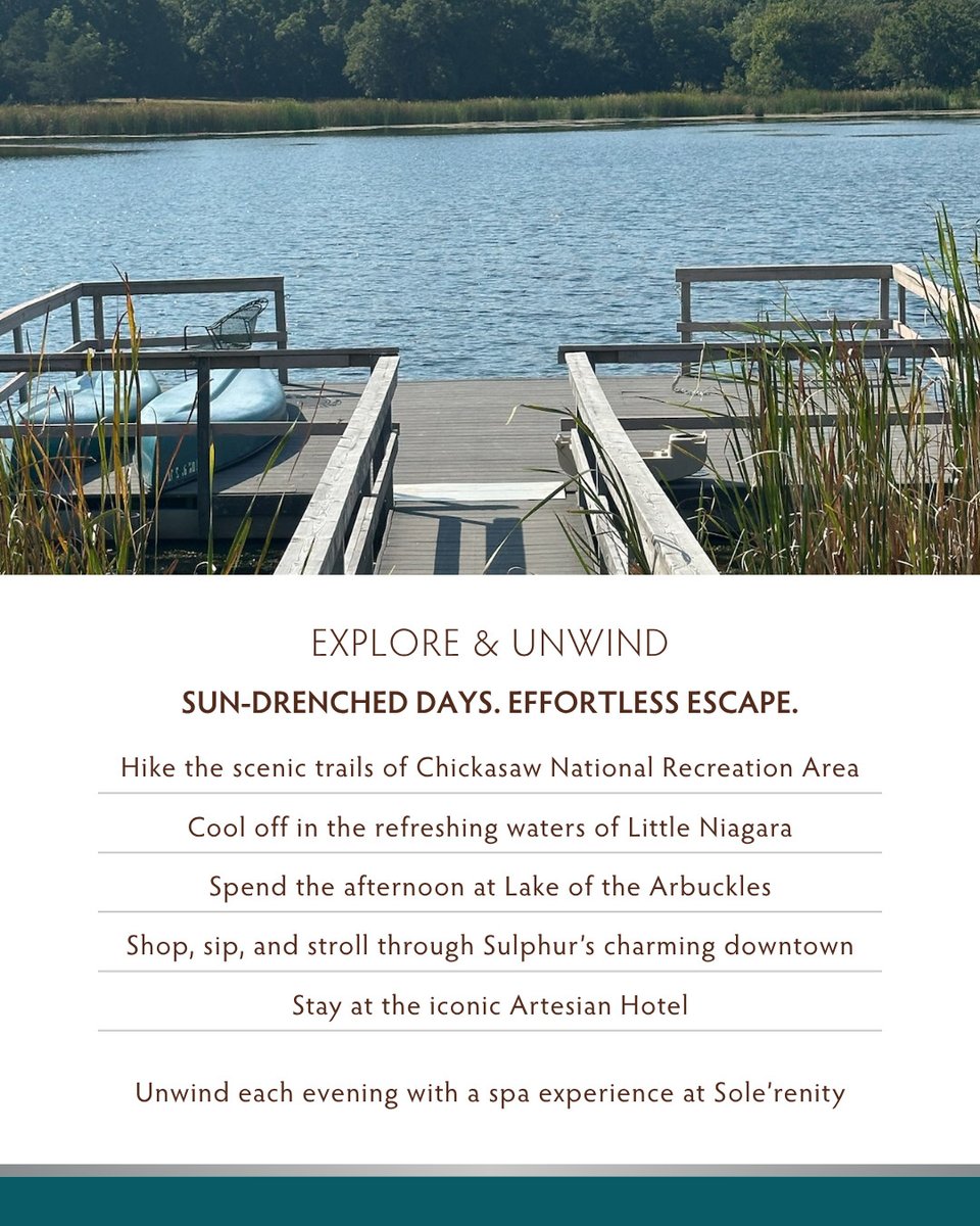 SolerenitySpa's tweet photo. Summer in Sulphur means easy afternoons by the water and restful evenings to restore. Treat yourself to local adventure and a soothing spa ritual, all in one perfect day. Where would you start your unwind? ✨ #dayspa https://t.co/vWwh8plmbl