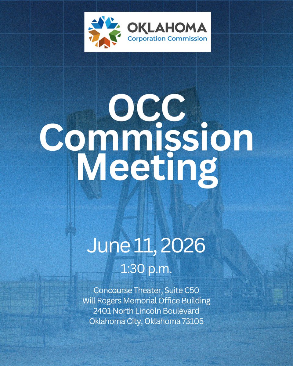 okcorpcomm's tweet photo. Regular Commission Meeting, June 11, 2026, at 1:30 p.m.

Watch live here: https://t.co/uy7gKg0Y2A

Attend in person: 2401 N Lincoln Blvd, Ste C50, Oklahoma City, OK 73105 https://t.co/dYz0Xd9gf3