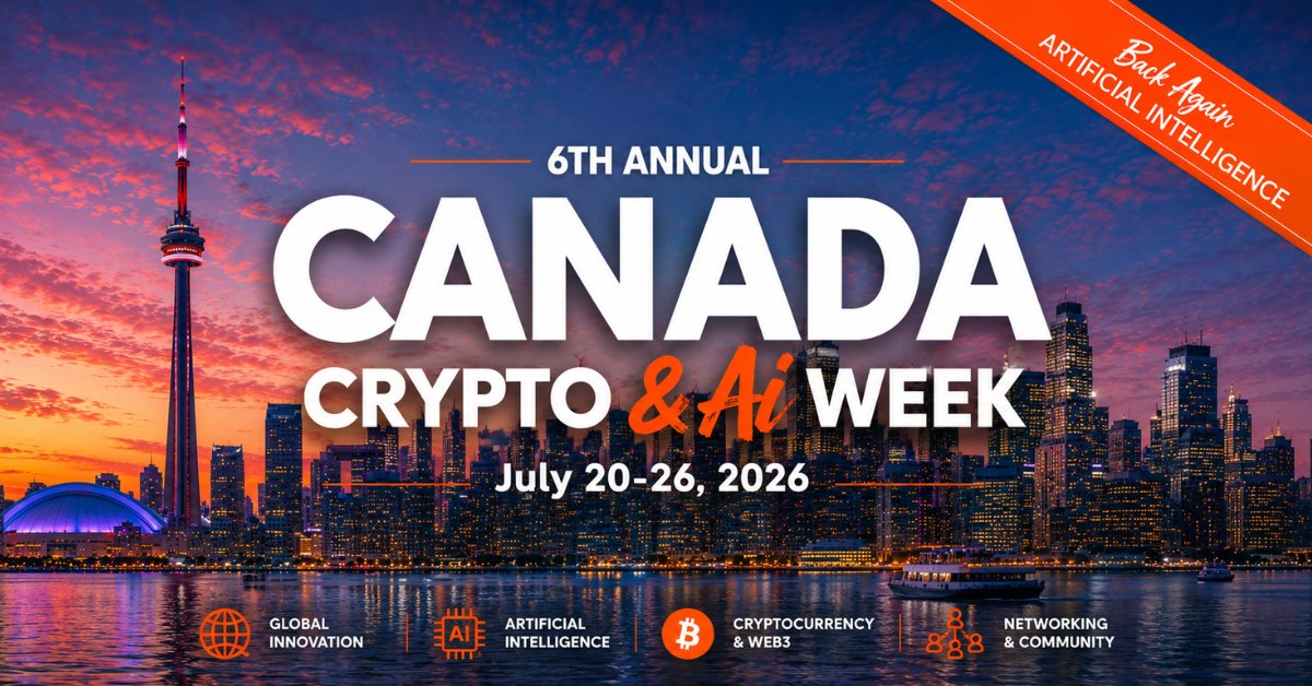 FXStreetNews's tweet photo. Canada Crypto Week returns July 20–26 🇨🇦🚀

Canada’s biggest Web3, digital assets and AI gathering is back for its sixth year, connecting builders, investors, institutions and communities across the country.

📍 Toronto & across Canada
🎤 Blockchain Futurist Conference, Web3TO, Agentic Day, ETHWomen, ETHToronto and more.

👉 More info here: https://t.co/LTHP4lut89

#CanadaCryptoWeek #Web3 #Crypto #AI #Blockchain
