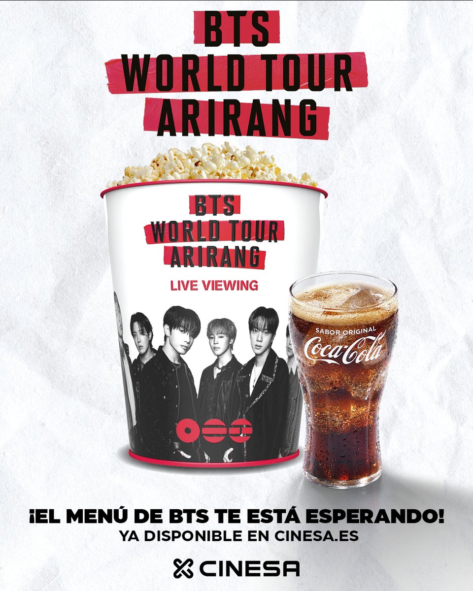 Cinesa's tweet photo. Army el menú de #BTS te espera en #Cinesa 🍿🤗
¡Hazte con el tuyo y recógelo el día de la sesión!
https://t.co/YNfZ3O39iN https://t.co/oktxqMT233