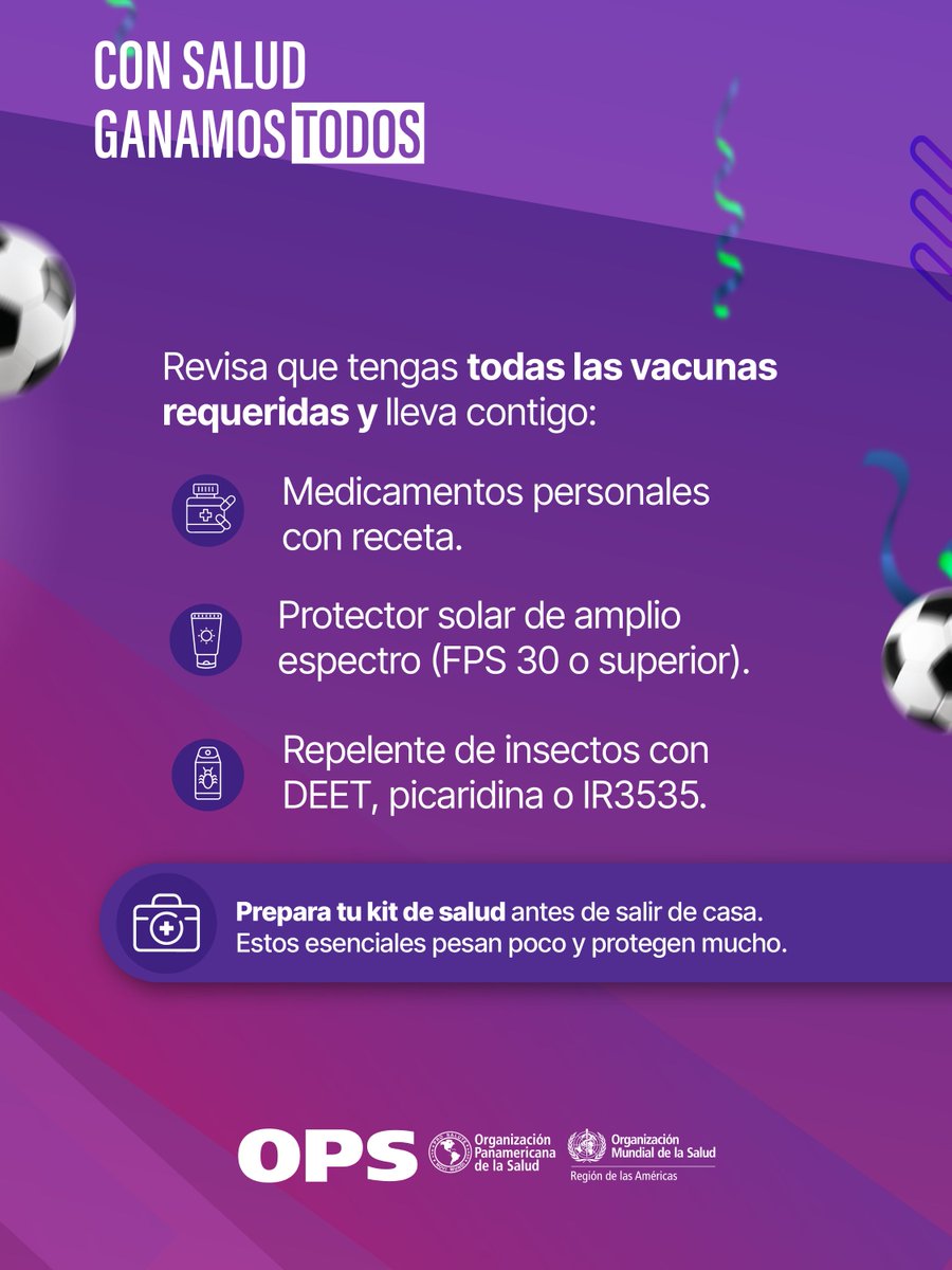 OPSOMSBolivia's tweet photo. El Mundial empieza antes del primer pitazo. Vacunas, kit de salud. Dos jugadas simples que pueden marcar la diferencia entre vivir el torneo completo o salir antes del entretiempo.

#ConSaludGanamosTodos #CopaMundial https://t.co/8qxJk3FBTG