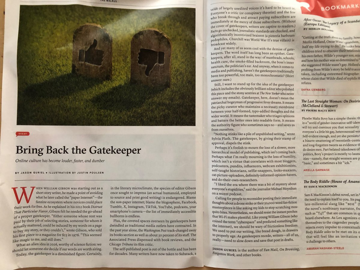jasonguriel's tweet photo. Bring back gatekeepers.

I wrote about these much-diminished (and sorely missed) figures for the @thewalrus summer reading issue. https://t.co/8Z8qapvEbS