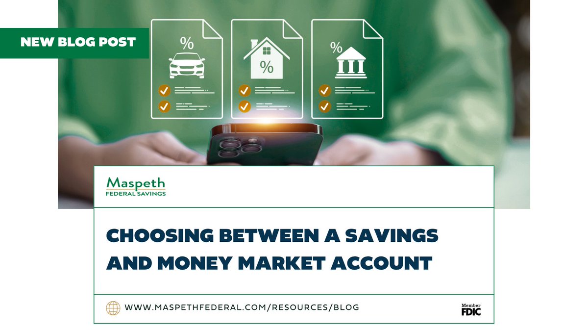 MaspethFederal's tweet photo. Savings or money market account? 🏦 The right fit depends on your balance, goals, and how often you need cash.

Find your match: https://t.co/fBoSPeJbeS

#SavingsAccount #MoneyMarket #MaspethFederalSavings https://t.co/G1ns855N0M