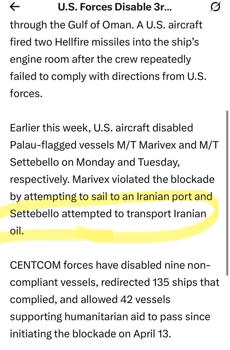 Seekingtruth_X's tweet photo. UAE says US strike on MT Settebello, which killed 3 Indian sailors, had “No affiliation to Iran or Iranian Oil.”

This clearly contradicts the statement released by US CENTCOM today alleging the vessel was linked to Iranian Oil.

This is a serous violation by United States @MEAIndia
