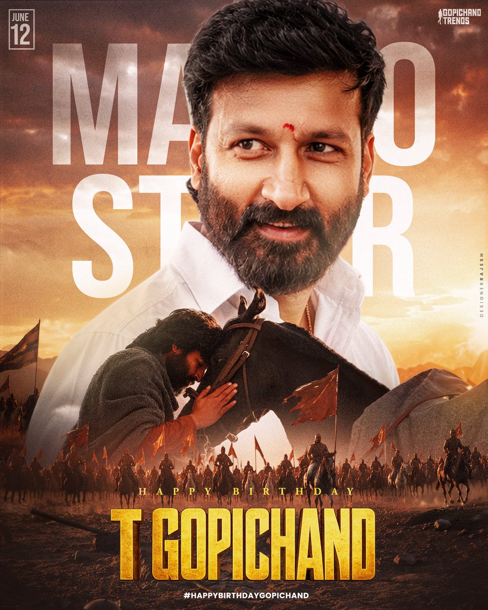 SVCCofficial's tweet photo. Presenting the Birthday CDP of our beloved Macho Starr @YoursGopichand ❤️‍🔥

A star admired for his humility, loved for his performances, and celebrated by millions ✨

Wishing him a wonderful year filled with happiness and blockbuster success with #BharataVarsha ⚔️

#HappyBirthdayGopichand