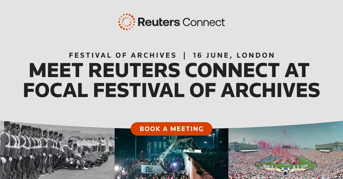 reutersconnect_'s tweet photo. Heading to @FOCALint Festival 2026?

The @Reuters Connect team will be at King's Place, London on 16 June, ready to discuss how our archive expertise can support your next production.
 
Explore newly digitised archival footage, premium global partner collections, extensive picture archives, and tailored licensing solutions designed to help you find and license the content you need.
 
Whether you're sourcing historic footage, navigating complex rights requirements, or looking to streamline archive workflows, meet with our specialists to explore the best archive and licensing solutions for your needs.
 
Book a meeting here: https://t.co/qwdstpRbs9

#FOCALInternational #Footage #Archives #Digitisation #London #TVProduction