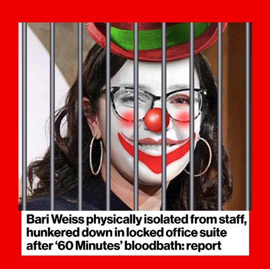 bennel62's tweet photo. #GETMEREWRITE #MAGA-fried @BariWeiss become a #prisoner in her own offce @CBSNews  https://t.co/8D79skrql3 https://t.co/9yTnUT42S6