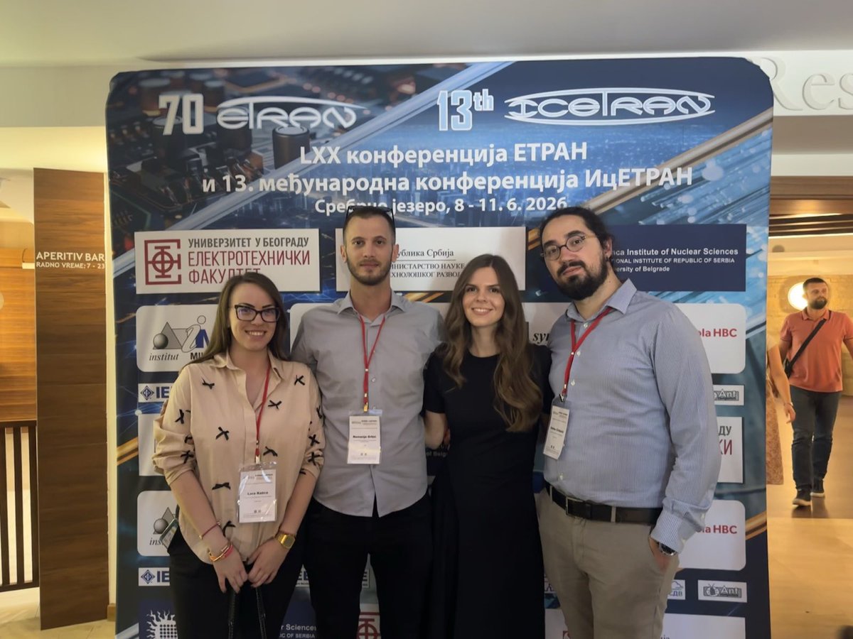Vlatacom's tweet photo. Tim Vlatacom instituta uspešno je predstavio naučne radove na konferenciji #ETRAN2026 na Srebrnom jezeru! 🌟
Pod mentorstvom dr Miljana Vučetića, naš tim su činili: N. Grbić, S. Ćirković, M. Ignjatović, L. Kašca i T. Parojčić. Čestitamo na sjajnim izlaganjima! 👏🚀
#Vlatacom #Nauka
----------------------------------------------
The Vlatacom Institute team successfully presented their research papers at the #ETRAN2026 conference! 🌟
Led by Dr Miljan Vučetić, our colleagues N. Grbić, S. Ćirković, M. Ignjatović, L. Kašca & T. Parojčić made a great impact. Congrats to the team! 👏🚀
#VlatacomInstitute #Science
