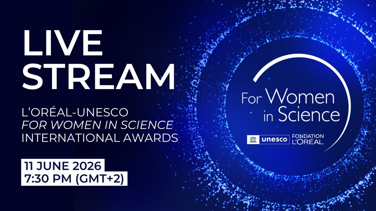UNESCO's tweet photo. Join us LIVE for the 28th edition of the L’Oréal-@UNESCO #ForWomenInScience International Awards as we honor the five new laureates and their pioneering contributions to life and environmental sciences.

Tune in NOW: https://t.co/uBeJqjOmpF

#FWIS2026 #FWIS @FondationLOreal https://t.co/P9aVOtCvt3
