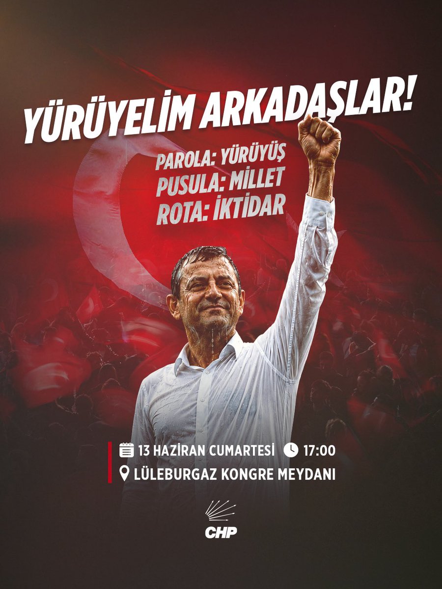 eczburhan's tweet photo. Cumartesi günü Lüleburgaz’da buluşuyoruz!

Helal oylarla seçilmiş, haksızlığa, hukuksuzluğa uğrayan tüm yol arkadaşlarımız için;
bu milletin geleceği, adalet ve demokrasi için;
ülkemizi yeniden aydınlığa çıkarmak için omuz omuza mücadelemizi sürdürüyoruz.

Parolamız: Yürüyüş!
Pusulamız: Millet!
Rotamız: İktidar!

🗓️ 13 Haziran Cumartesi
⏰ 17.00
📍 Lüleburgaz Kongre Meydanı