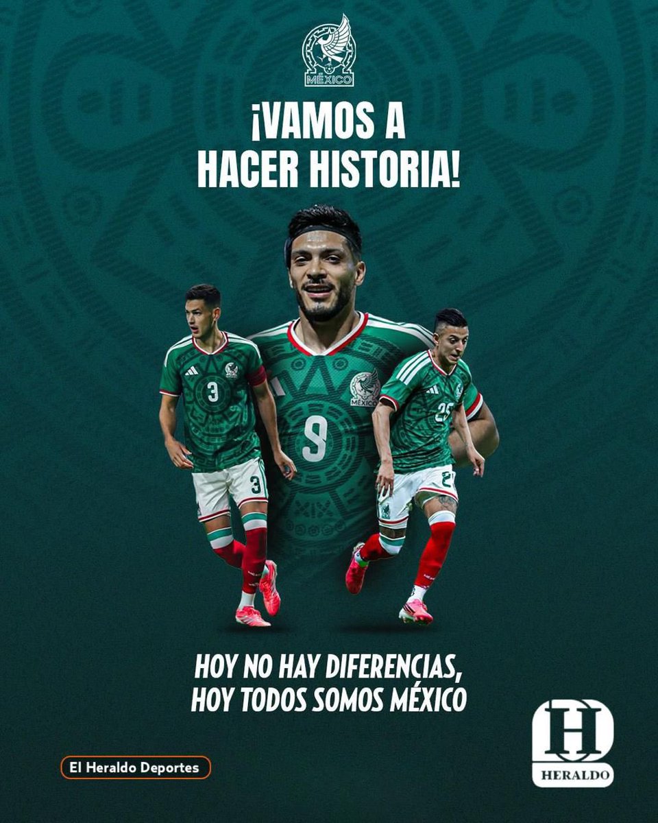 HeraldoDep_MX's tweet photo. Hoy no solo juega una selección… hoy juega todo un país 🇲🇽❤️

A dejar la voz, creer hasta el final y vivir juntos esta fiesta mundialista. ¡Vamos México! 🏆 https://t.co/LLd0IctYMM