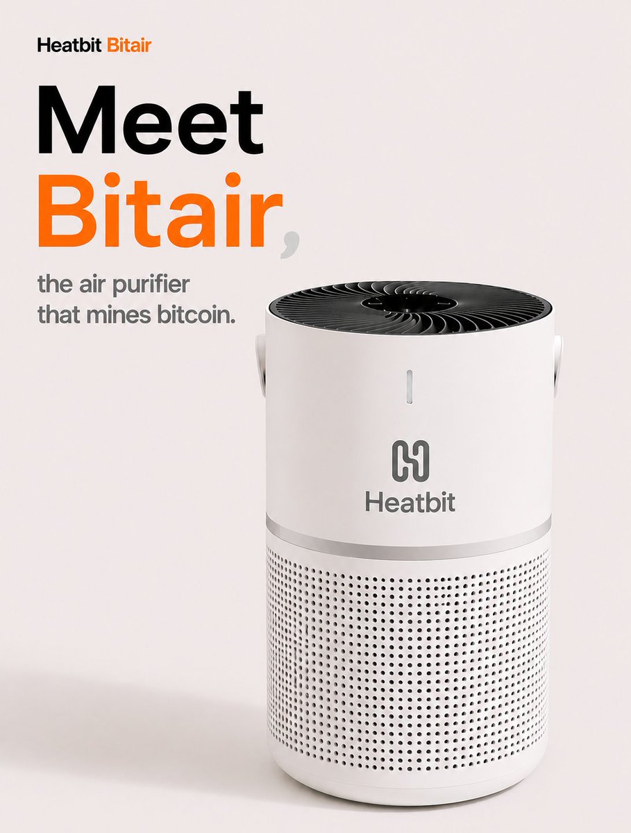 heatbit_com's tweet photo. Will you orange pill your wife with this?

Meet BitAir.
▸ HEPA air purifier with a solo Bitcoin miner inside 
▸ Quietly decentralizing Bitcoin mining 
▸ Made affordable for anyone

Link in comments => https://t.co/fZZI065yB5