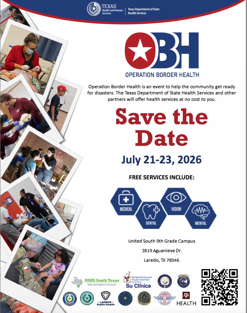 RyanLISD's tweet photo. SAVE THE DATE! July 21-23. Operation Border Health is scheduled for July 21-23, at the United South 9th Grade campus. Free services will include medical, dental, vision, and mental health services. https://t.co/AEndjCfGXx