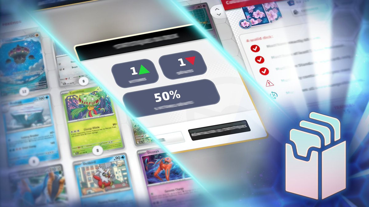 PokemonTCGLive's tweet photo. Looking to easily track the performance of your decks? Deck stats are coming to Pokémon TCG Live 📊

Following the update on Tuesday, June 16, you'll be able to see and track the total wins, losses, and the calculated win rate for each individual deck within the Deck Editor! https://t.co/YD7NoDciAC