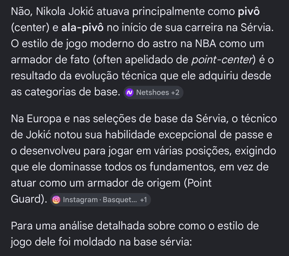 Stepbacking's tweet photo. @HistoryLucas @PedronSouzaa @stoicrey @nbalinksbrasil 1° vc mesmo ja disse que o Jokic é um center, pois realmente ele é um pivô que é um excepcional passador, assim como o Curry é um armador que é absurdo pontuando.

2° Jokic nunca foi armador na servia https://t.co/sO6XL0UDy8