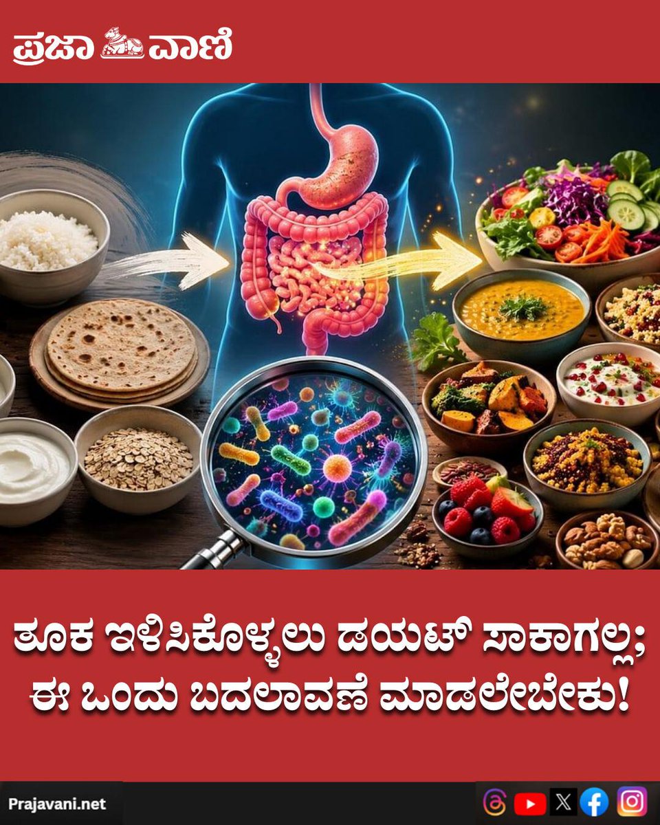 prajavani's tweet photo. ತೂಕ ಇಳಿಸಿಕೊಳ್ಳಲು ಡಯಟ್ ಸಾಕಾಗಲ್ಲ; ಈ ಒಂದು ಬದಲಾವಣೆ ಮಾಡಲೇಬೇಕು!
#health #food #postive https://t.co/MJGZTsqQUX
