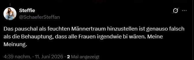 SchaeferSteffan's tweet photo. @Mim_Tant @Himmels_Willen @mlevenhagen Mein Post gesehen? Ich verallgemeinre hier nichts. Jeder kann den Sex haben, der für ihn richtig ist. So lange es im gegenseitigem Konsens passiert und keine Kinder und Jugendliche davon betroffen sind. Ich glaub, in diesem Punkt finden wir beide hier Konsens. 😊 https://t.co/VtETf5uIzX