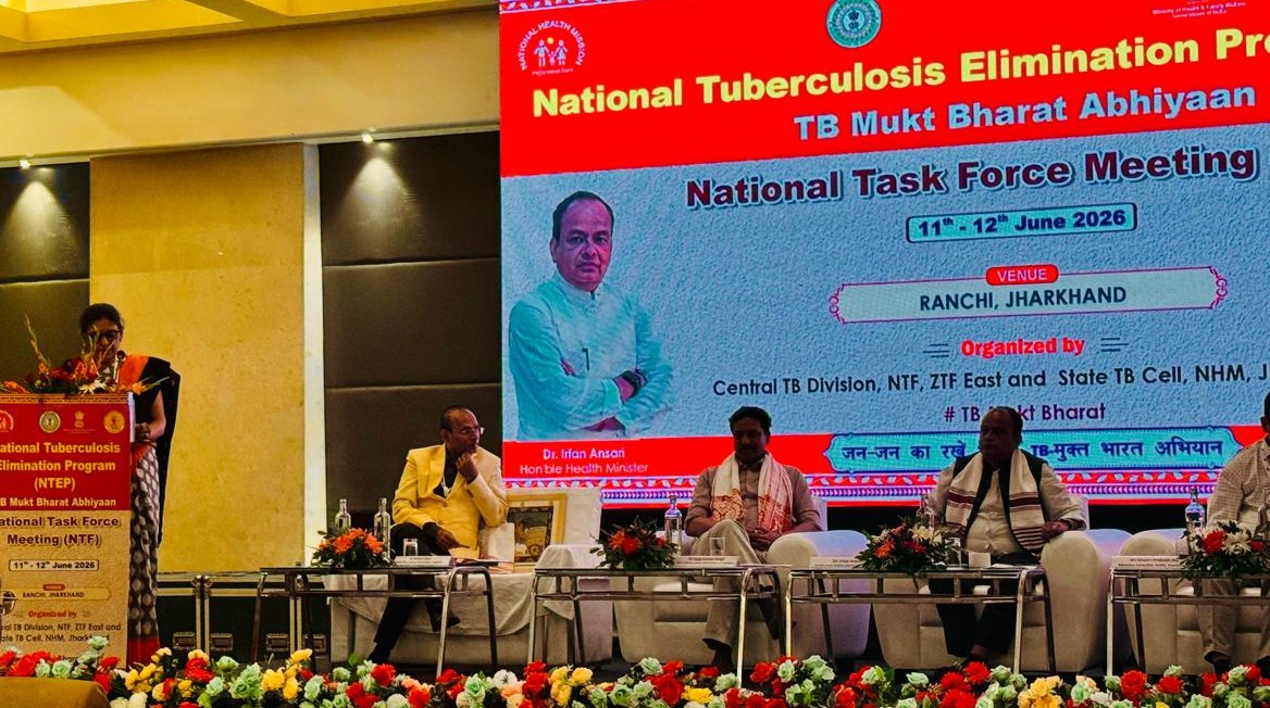 TbDivision's tweet photo. National Task Force Meeting (NTF) of #TBMuktBharat Abhiyaan was inaugurated by Health Minister of Jharkhand Dr. Irfan Ansari in Ranchi on 11 June 2026. Dr. Shobini Rajan, DDG-TB, highlighted the important role of the NTF in guiding medical colleges to intensify TB elimination. https://t.co/ZkCT4Xpbac