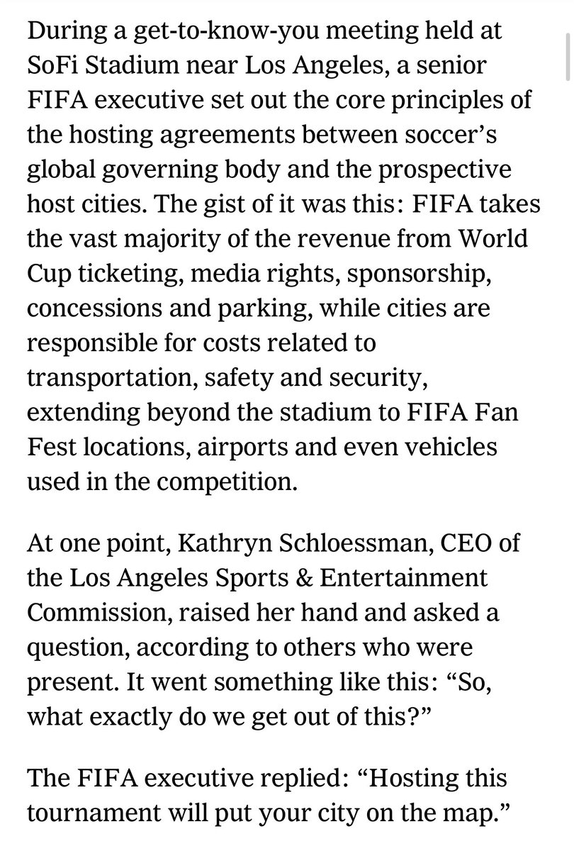 AdamCrafton_'s tweet photo. One of my favorite anecdotes from the build-up to this World Cup, which reveals so much about the collision between FIFA and U.S. cities.

The day a FIFA exec told Los Angeles that LA needed to be “put on the map.”

@TheAthleticFC https://t.co/coyxKz3snh