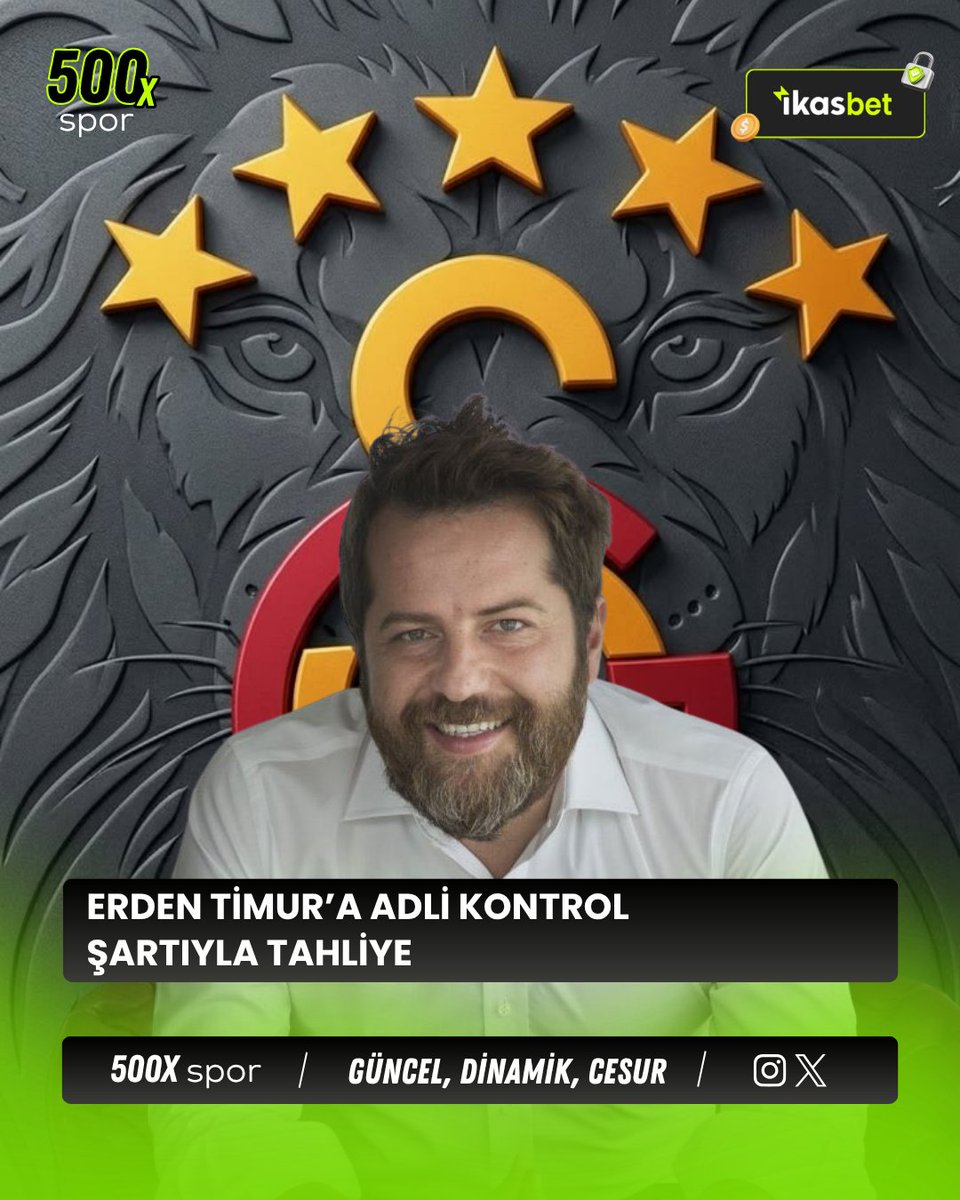 500xspor's tweet photo. 🚨 ERDEN TİMUR'A ADLİ KONTROLLÜ TAHLİYE

Galatasaray'ın eski Sportif AŞ Başkan Vekili Erden Timur, "suçtan kaynaklanan malvarlığı değerlerini aklama" suçlamasıyla yürütülen soruşturma kapsamında tutuklu bulunduğu dosyada tahliye edildi.

İstanbul Sulh Ceza Hakimliği, Timur'un yurt dışına çıkış yasağı ve belirli aralıklarla karakola imza verme şartıyla serbest bırakılmasına karar verdi.