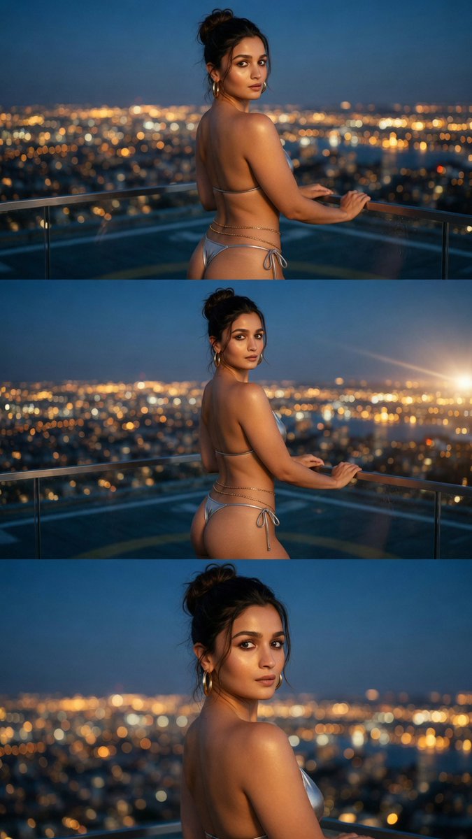 GraaceGirdha's tweet photo. "Alia Bhatt serving pure fire on the rooftop 🔥🌃 Night vibes got me speechless... who else can't stop staring? 😈" #AliaBhatt #AliaBhattHot #BikiniModel #RooftopVibes #SilverBikini #IndianBeauty #NightVibes #HotGirlSummer #ViralReel #Trending #FYP #Bollywood https://t.co/9Jr2OJRUuF