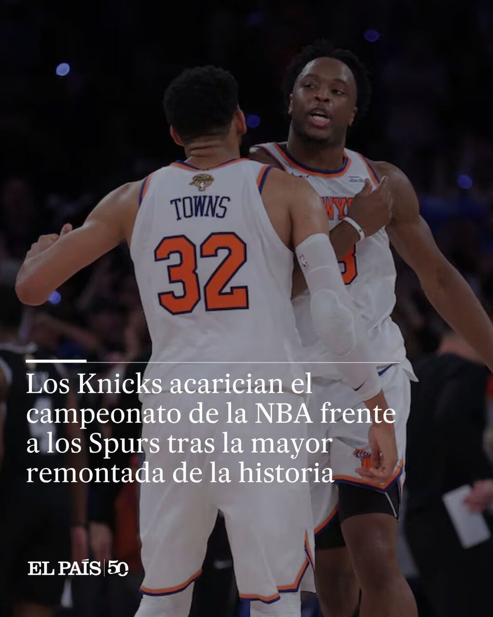 elpais_america's tweet photo. 🏀 Los Knicks acarician el campeonato de la NBA frente a los Spurs tras la mayor remontada de la historia

Después de estar abajo hasta por 29 puntos, los neoyorquinos sobreviven al equipo de San Antonio (107-106) y se colocan a un partido del trofeo https://t.co/zZG7SA3OYJ https://t.co/vqGfpzRXSa