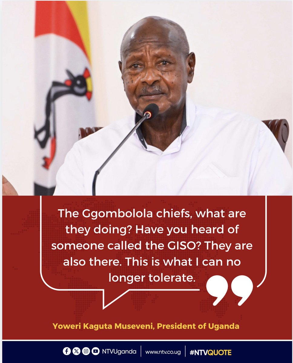 ntvuganda's tweet photo. The Ggombolola chiefs, what are they doing? Have you heard of someone called the GISO? They are also there. This is what I can no longer tolerate. -@KagutaMuseveni, President of Uganda
#KnowYourBudget26
#NTVNews https://t.co/AjW9MdALx3