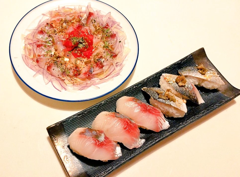 南芦屋浜産ボラのカルパッチョと寿司 