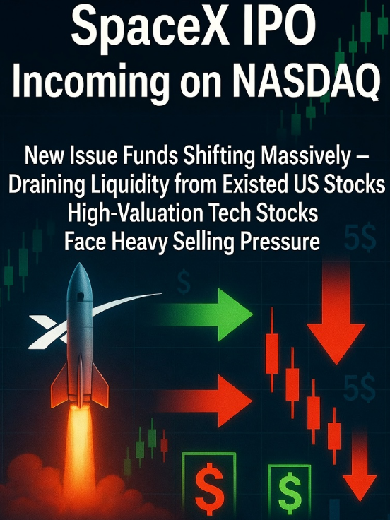 thatxime_'s tweet photo. 🚨 $SpaceX is set to go public via an $IPO  on the Nasdaq imminently

Funds participating in new share subscriptions in the market have shifted massively, diverting existing capital in US stocks, and high valued technology stocks are facing selling pressure https://t.co/xQ1UQcC19A