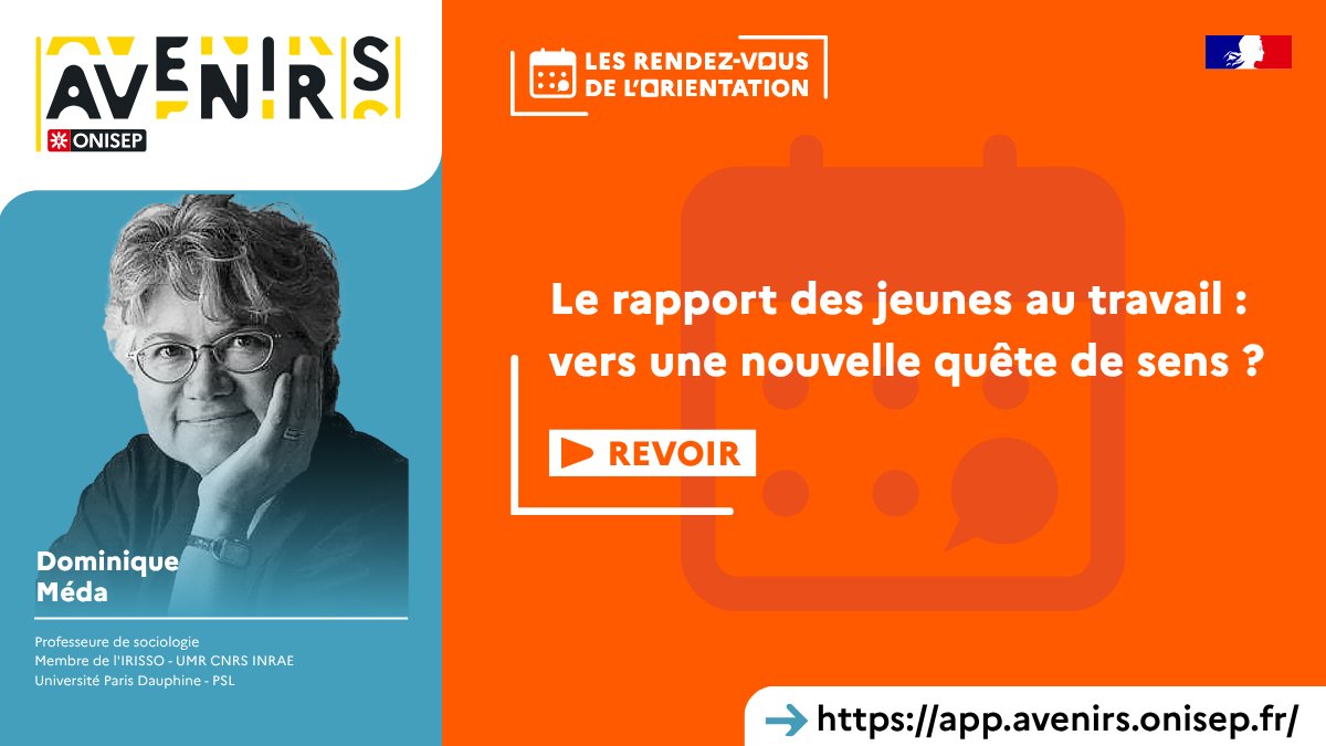 Onisep's tweet photo. #RendezVousDeLOrientation #Onisep 📌Jeunes &amp; travail :vers une nouvelle quête de sens ?
Dans un contexte de transformation environnementale, sociétale et numérique, Dominique Méda apporte un éclairage sur les évolutions du rapport au travail ▶️Rediffusion https://t.co/RMwJ1Qu0RZ https://t.co/OOxJlKX7Hv