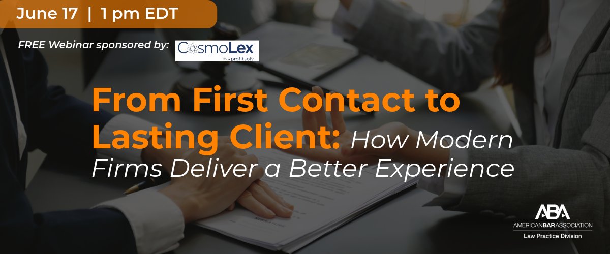 LawPracticeTips's tweet photo. Next week --Explore how modern law firms improve client experience from intake through payment using structured, AI-powered workflows. Sponsored by: #Cosmolex

Register here: https://t.co/hLHEXucKUL
#lawpractice #client #marketing #ai https://t.co/IbKNibOvyx