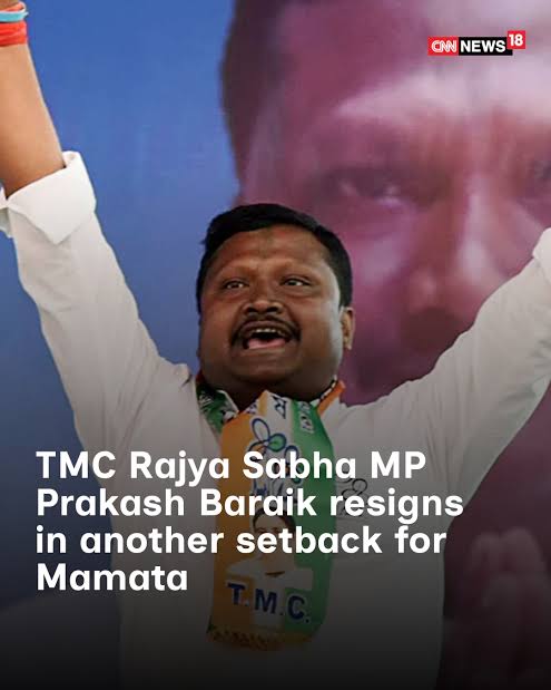 SanatanPrabhat's tweet photo. 🚨 Exodus from Trinamool? 

TMC Faces Internal Revolt !Rajya Sabha MP P.C. Baraik has resigned.

So far, 3 MPs have resigned, and reports suggest that as many as 20 MPs are preparing to leave the party.

Following the humiliating defeat of the Trinamool Congress in the Bengal Assembly elections, leaders are openly pointing to shortcomings within the party while stepping down.

❓If these shortcomings were so serious, why were they ignored for so long?

Does raising concerns only after electoral defeat reflect political conviction or mere political convenience?

PC: @CNNnews18