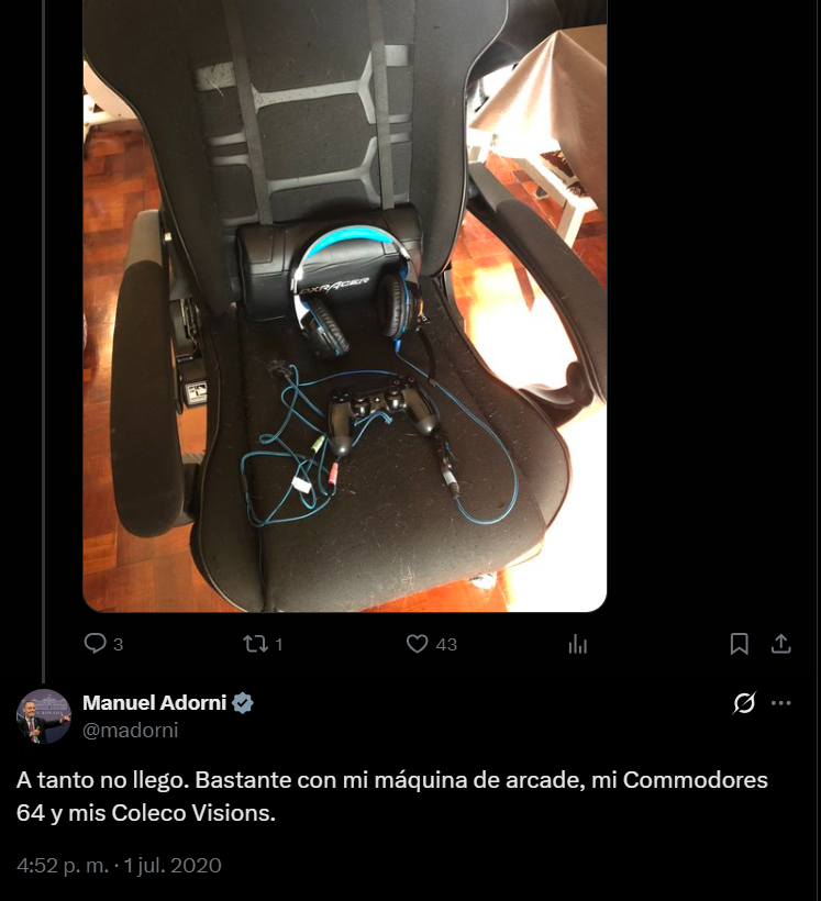 sixtocristiani's tweet photo. Julio 2020, Adorni no se podía comprar una silla gamer. https://t.co/L5FPRy9TCU