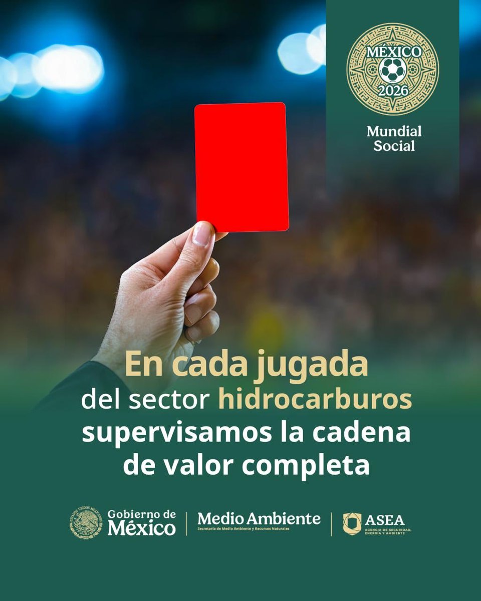 agencia_asea's tweet photo. En este #MundialDeFútbol además del árbitro,  ¡está el árbitro de la #ASEA!
 
En cada jugada, supervisamos la cadena de valor completa, desde pozos y plataformas petroleras hasta gasolineras.

Revisamos cada jugada con la supervisión, verificación, creación de Normas Oficiales Mexicanas y ¡si hay fallas en seguridad o protección al ambiente, marcamos la falta!