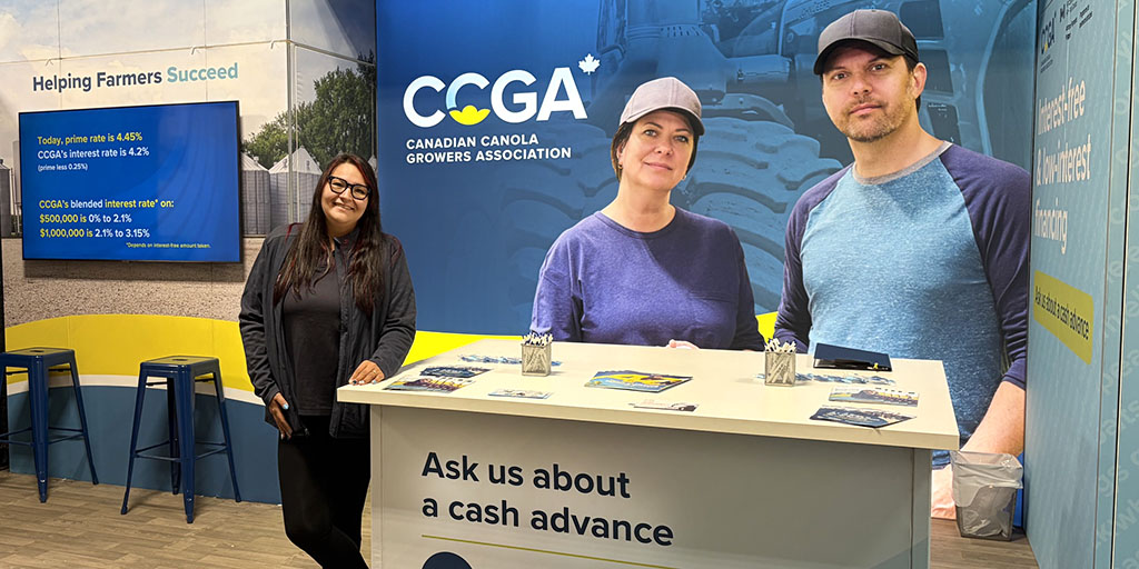 ccga_ca's tweet photo. Good morning from the Cypress Farm & Ranch Show in Medicine Hat!

We’re talking cash advances with current customers and those who are considering it. If you farm, you could borrow up to $500,000 interest-free, with a below-prime rate on anything above that.

Find out more in CCGA booth #208.
#AAFC_APP #CdnAg #CFRS2026