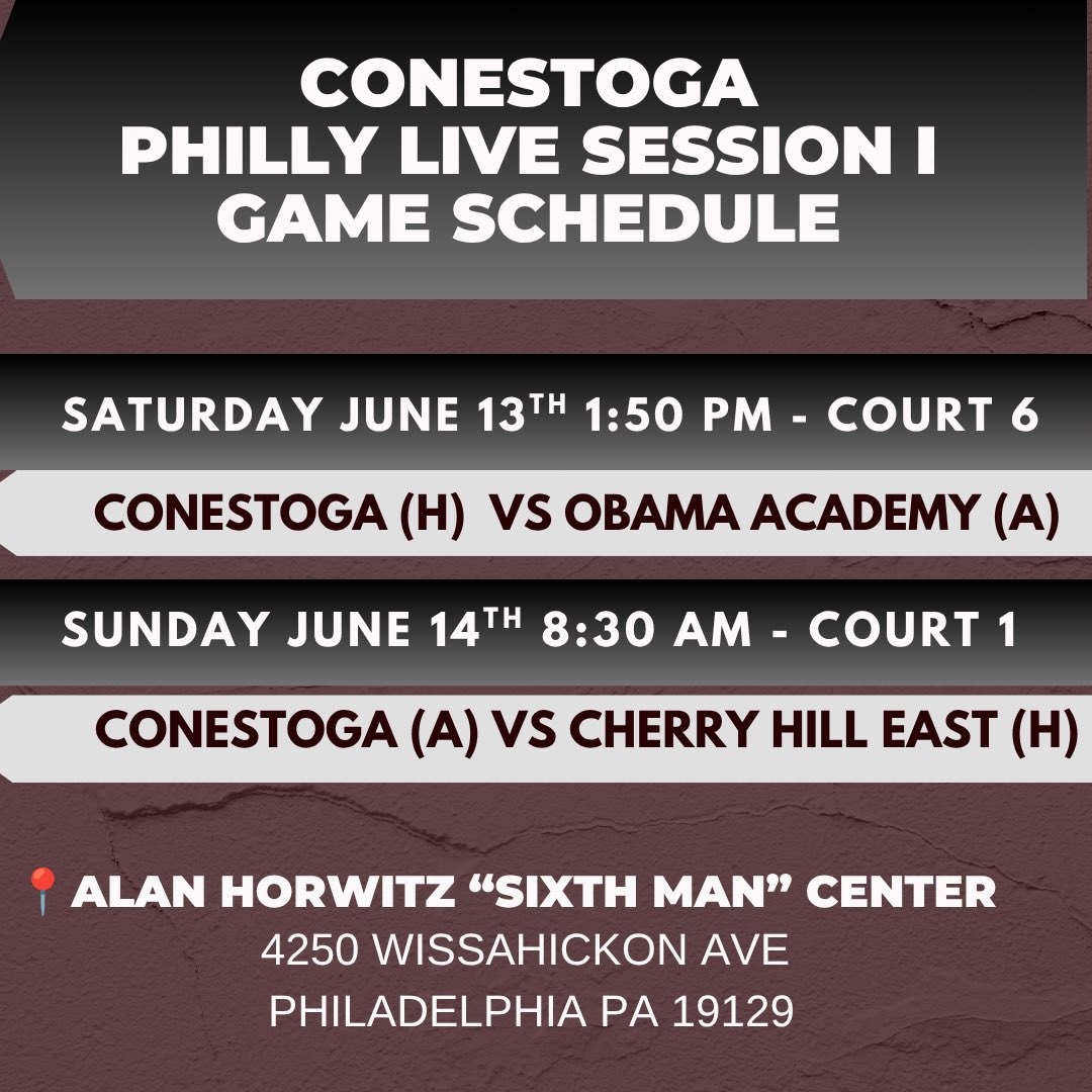 conestogaball's tweet photo. Philly Live Session 1 - weekend schedule! Conestoga boys play Saturday and Sunday - times below. https://t.co/r5DMk3NPCT