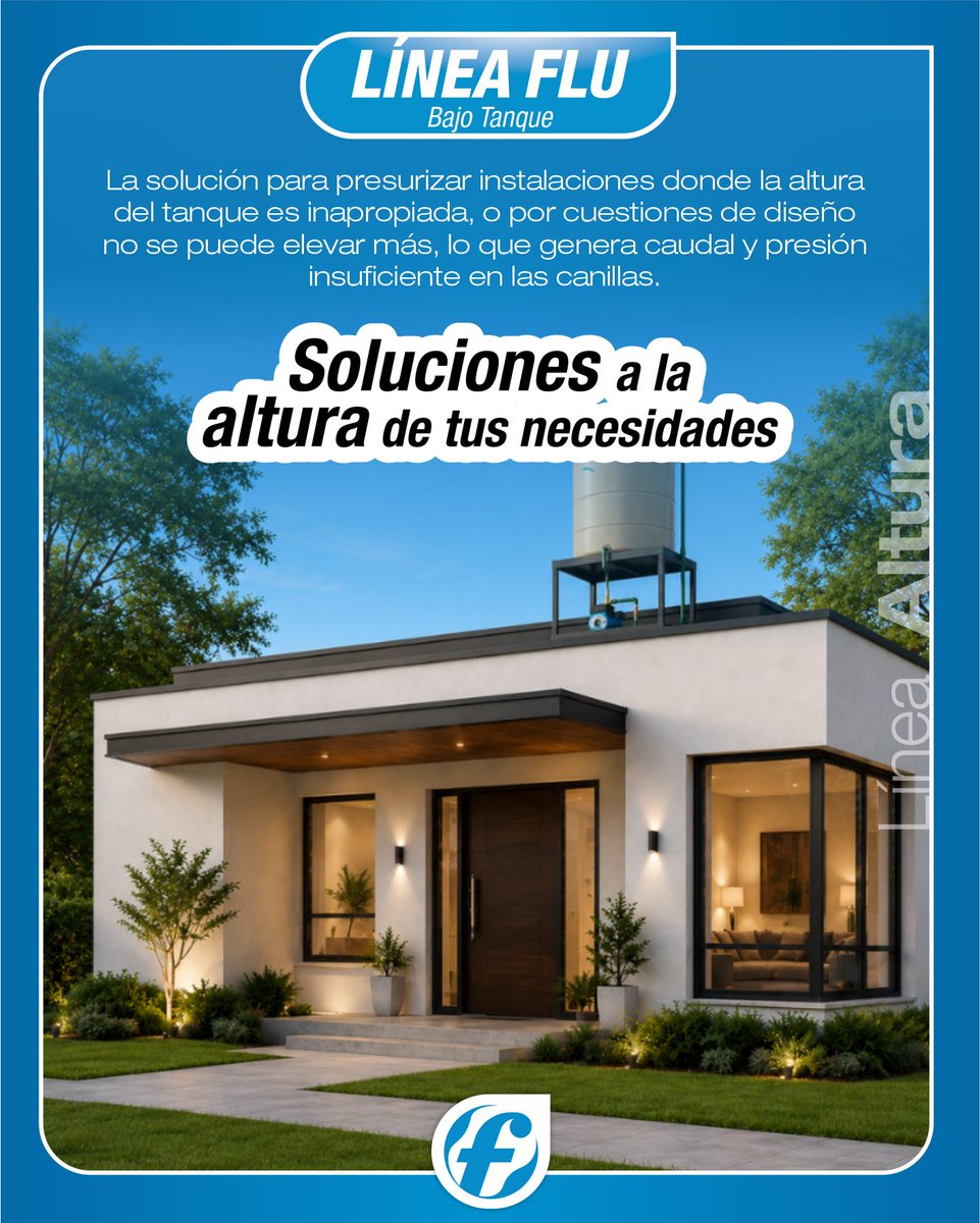 bombasfluvial's tweet photo. 💧 Línea FLU: la solución para instalaciones con baja presión de tanque elevado.

Diseñada para presurizar viviendas donde la altura disponible del tanque no alcanza para garantizar un correcto funcionamiento de duchas, calefones y otros consumos.

#Fluvial #BombasPresurizadoras https://t.co/29PxCdV4bs