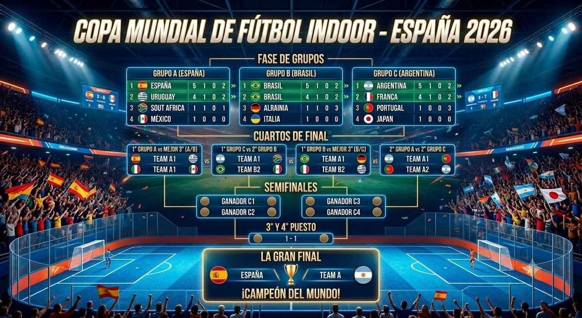 FerJesusPS's tweet photo. 🏆 REGLAS MUNDIAL FUTBOL INDOOR "Si Estuviera Activo":
⚽Jugadores: 5 (4 Jugadores + 1 Portero).
⏱️Tiempo: 40’ (2x20’).
🚫 Sin fuera de juego.
🧱 Saques (banda/portería/córner) salgan por encima valla.
⚽ Faltas y Penaltis como fútbol 11
🟥🟨 Mismas tarjetas
🔁 Cambios ilimitados https://t.co/5Gzl51vo2O